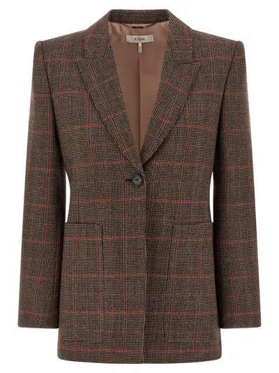 Chloé Chloe Women Checked Wool Tailored Jacket In Brown