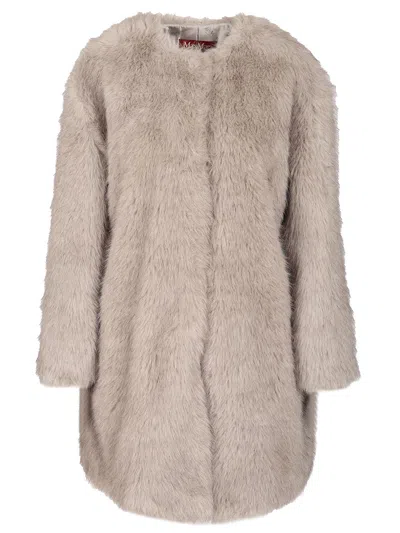 Max Mara Coat In Faux Fur Effect Fabric Coats Grey In Neutral