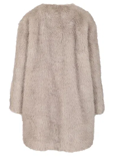 Max Mara Coat In Faux Fur Effect Fabric Coats Grey In Neutral
