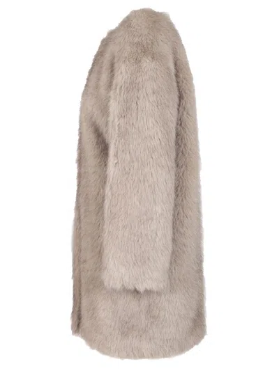 Max Mara Coat In Faux Fur Effect Fabric Coats Grey In Neutral