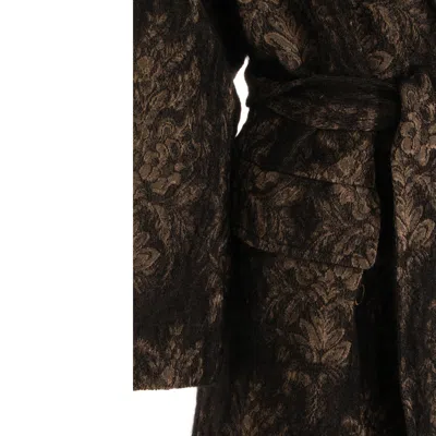 Uma Wang Floral Patterned Textured Coat Belted In Brown