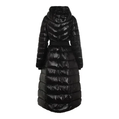Mackage Long Hooded Quilted Down Jacket With Belt In Black