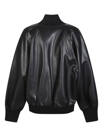 Norma Kamali Oversized Long Sleeve Synthetic Leather Jacket In Black