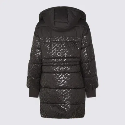 Pinko Technical Canvas Down Jacket With Logo Print In Black