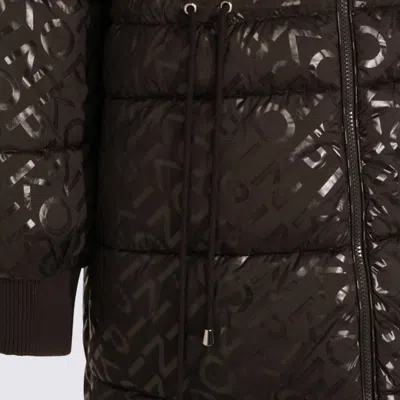 Pinko Technical Canvas Down Jacket With Logo Print In Black