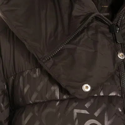Pinko Technical Canvas Down Jacket With Logo Print In Black