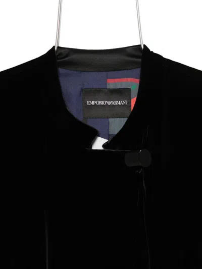 Emporio Armani Knee Length Velvet Coat With Long Sleeves In Black