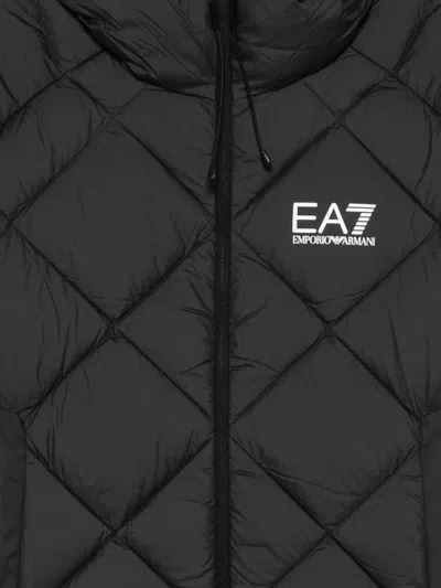 Ea7 Quilted Hooded Coat In Black