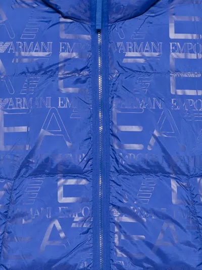 Ea7 Hooded Print Jacket In Blue