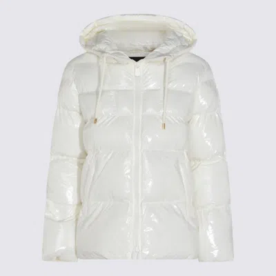 Pinko Quilted Coat Hood Drawstring Detail In White
