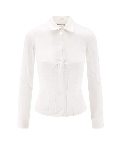 Balenciaga Long Sleeve Corset Shirt With Collared Design In White