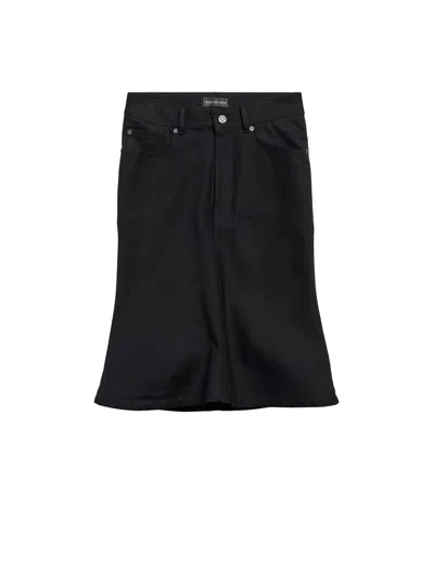 Balenciaga Flared Midi Skirt Featuring Five Pockets In Black