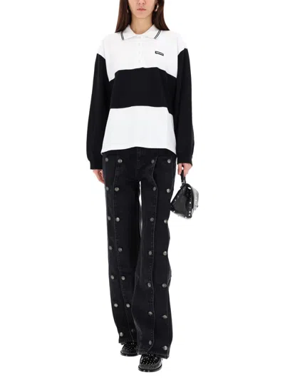 Rotate Birger Christensen Cotton Pique Polo In Black