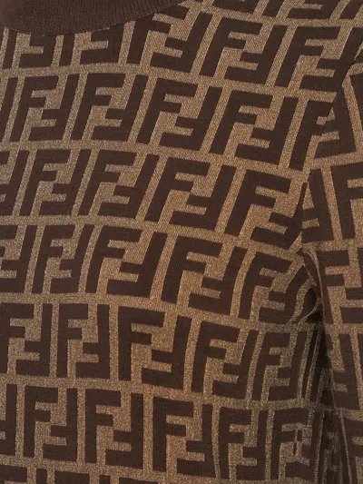 Fendi Cotton Sweater With Ff Motif In Brown