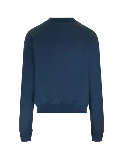 Chloé Women Blue Crewneck Sweatshirt With Logo Lettering Print In Cotton Woman In Blue