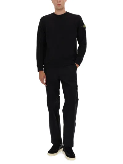 Stone Island Crew Neck Sweater Ribbed Cuffs In Black
