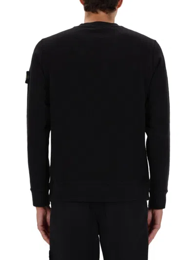 Stone Island Crew Neck Sweater Ribbed Cuffs In Black