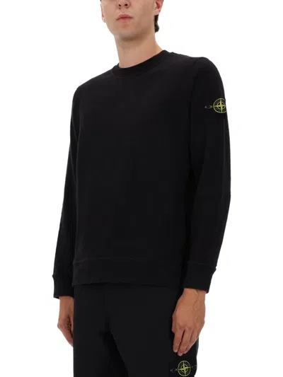 Stone Island Crew Neck Sweater Ribbed Cuffs In Black