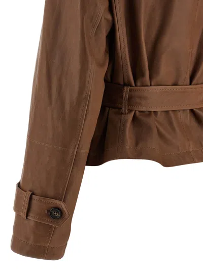 Brunello Cucinelli Crop Puffer Jackets Brown In Animal Print