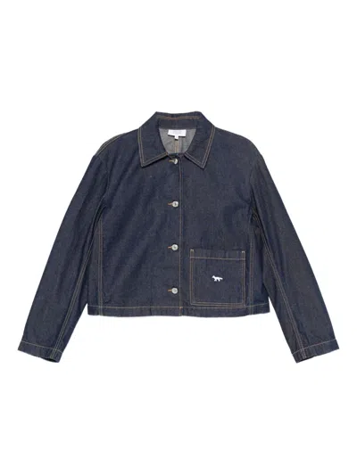 Maison Kitsuné Short Denim Jacket Chest Pocket In Blue