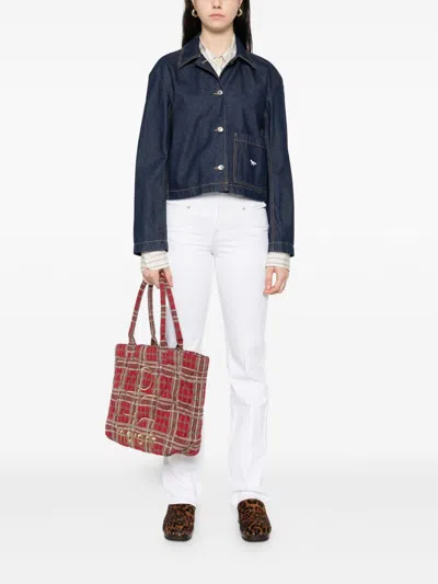 Maison Kitsuné Short Denim Jacket Chest Pocket In Blue