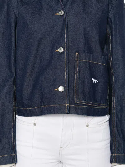 Maison Kitsuné Short Denim Jacket Chest Pocket In Blue