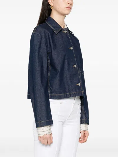 Maison Kitsuné Short Denim Jacket Chest Pocket In Blue