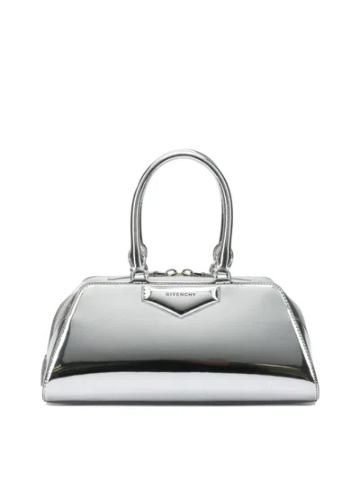 Givenchy Small Antigona East-west Laminated Leather Handbag In Silver