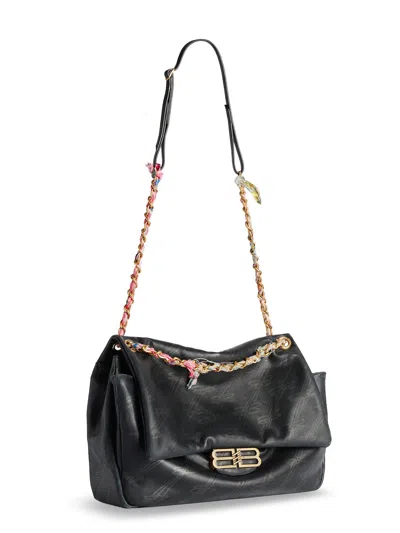 Balenciaga Women Darling Leather Shoulder Bag With Bb Logo On The Front In Black