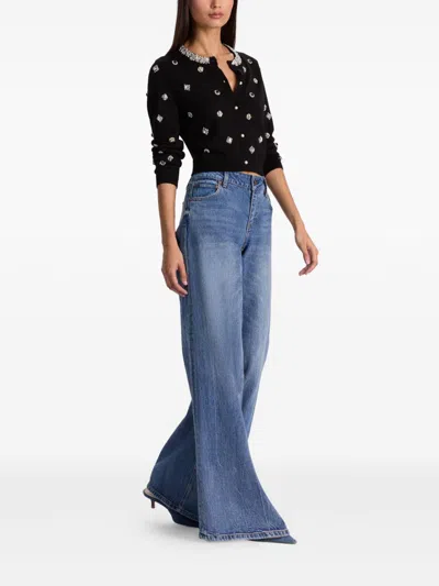Alice And Olivia Dollie Embellished Cardigan Sweater In Black