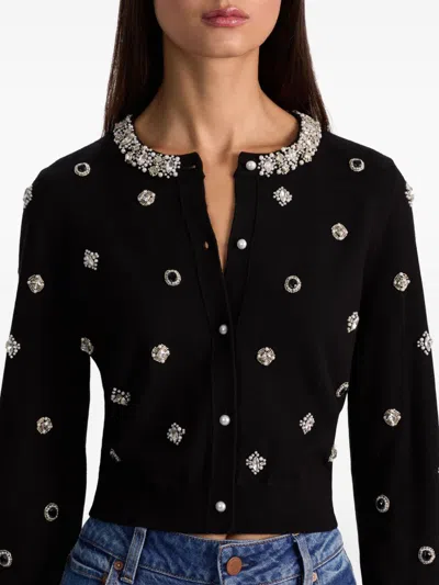 Alice And Olivia Dollie Embellished Cardigan Sweater In Black