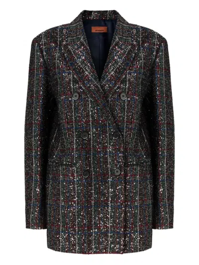 Missoni Double-breasted Checked Blazer Featuring Sequins In Gray