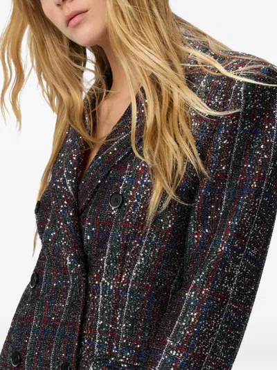 Missoni Double-breasted Checked Blazer Featuring Sequins In Gray