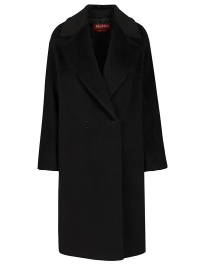 Max Mara Double-breasted Coat Coats Black In Animal Print