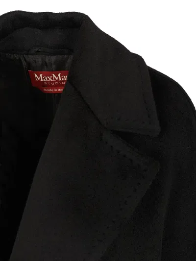 Max Mara Double-breasted Coat Coats Black In Animal Print