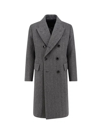 Tom Ford Mens Dark Grey Black Herringbone Double-breasted Wool Coat In Multi