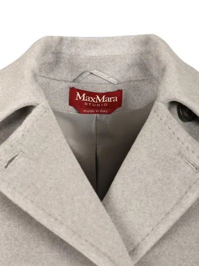 Max Mara Double-breasted Wool Pea Coat Coats Grey In Multi
