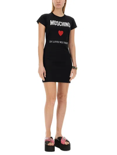 Moschino Couture Dress With Logo In Black