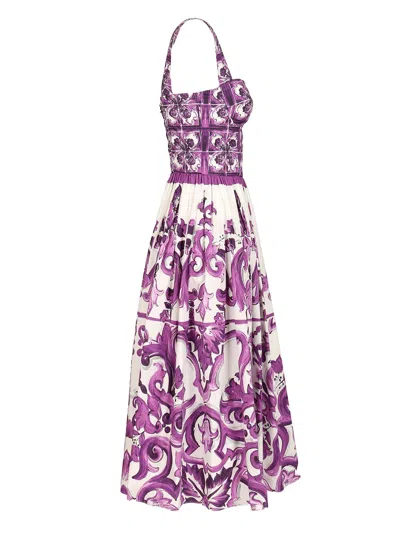 Dolce & Gabbana Dress With Maiolica Print Dresses Violet In Purple