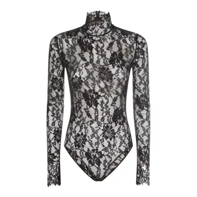 Valentino Floral Lace Long Sleeve Jumpsuit In Black