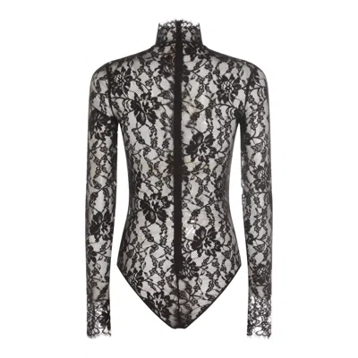 Valentino Floral Lace Long Sleeve Jumpsuit In Black
