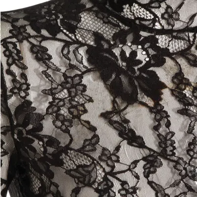 Valentino Floral Lace Long Sleeve Jumpsuit In Black