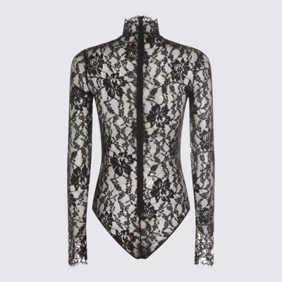 Valentino Floral Lace Long Sleeve Jumpsuit In Blue