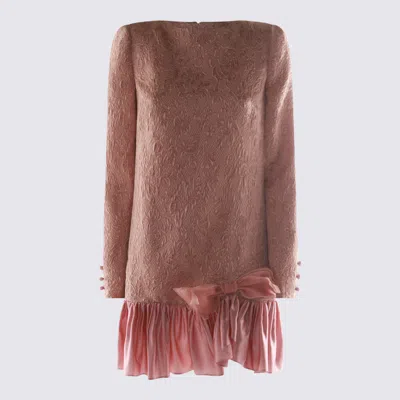 Valentino Long Sleeve Dress Ruffled Hem In Pink
