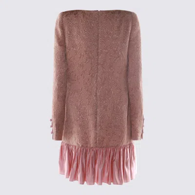 Valentino Long Sleeve Dress Ruffled Hem In Pink