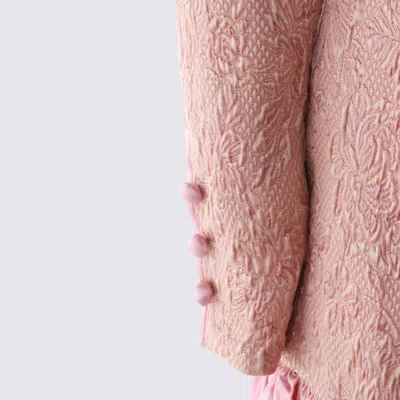 Valentino Long Sleeve Dress Ruffled Hem In Pink