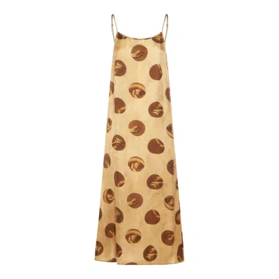 Uma Wang Anaya Brown Sleeveless Dress With Round Neck And All-over Motif In Viscose Blend Woman In Multi
