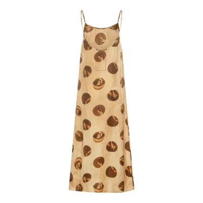 Uma Wang Anaya Brown Sleeveless Dress With Round Neck And All-over Motif In Viscose Blend Woman In Multi