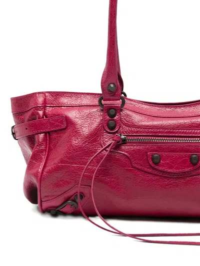 Balenciaga Women East West Leather Shoulder Bag In Red
