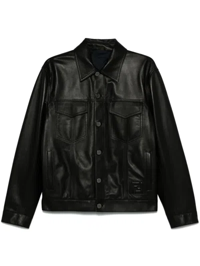 Fendi Embossed Ff Patch Nappa Leather Blouson Jacket Clothing In Black